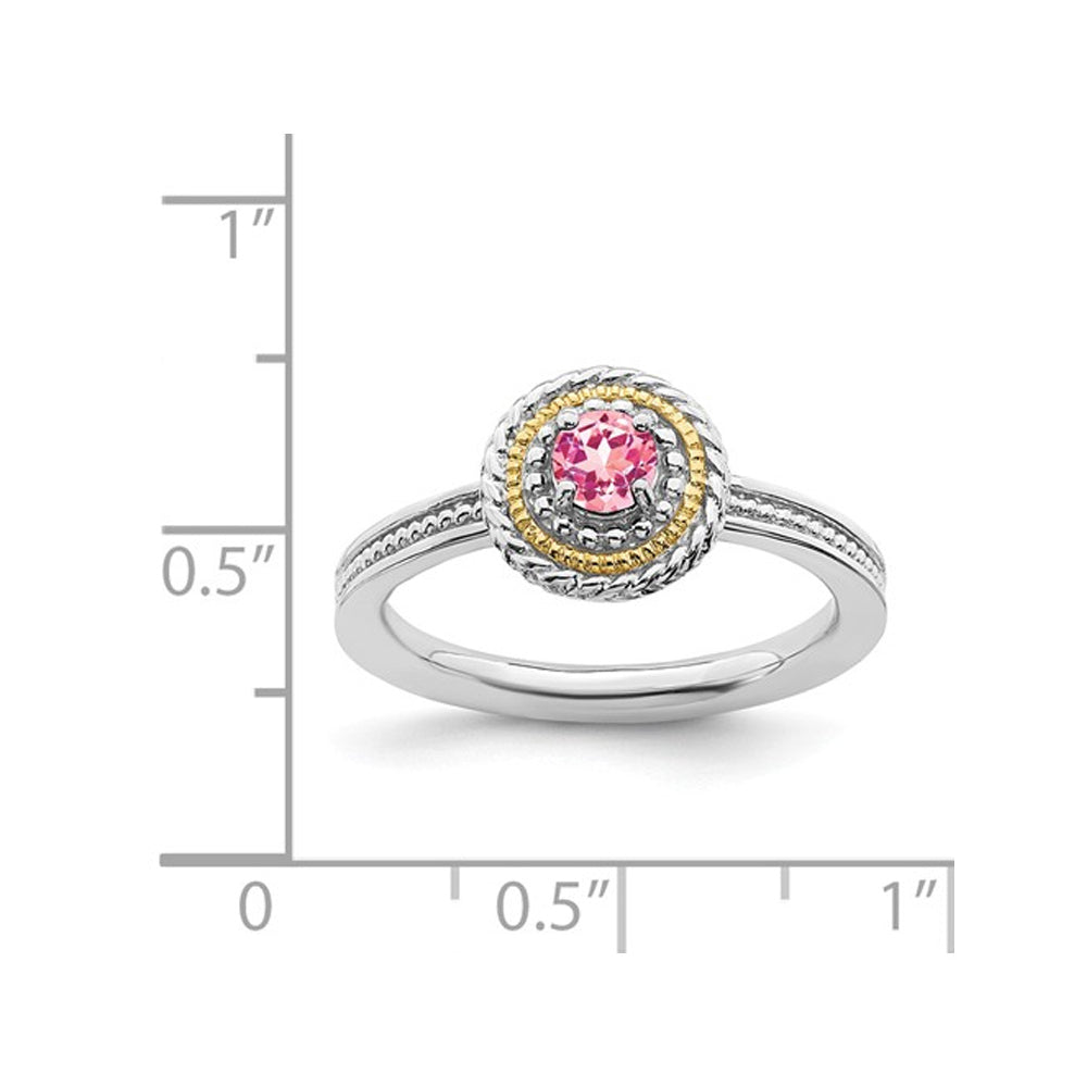 1/4 Carat (ctw) Pink Tourmaline Ring in Sterling Silver with 14K Accents Image 2