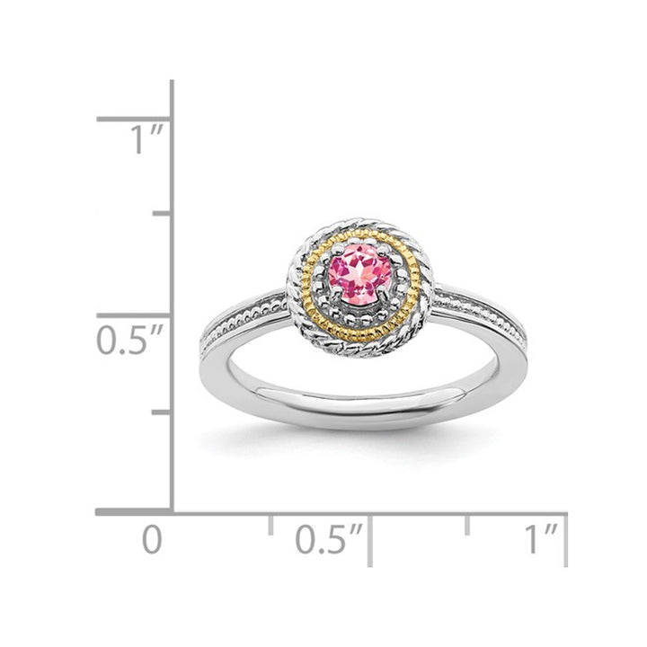 1/4 Carat (ctw) Pink Tourmaline Ring in Sterling Silver with 14K Accents Image 2