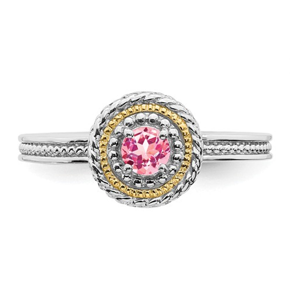 1/4 Carat (ctw) Pink Tourmaline Ring in Sterling Silver with 14K Accents Image 3