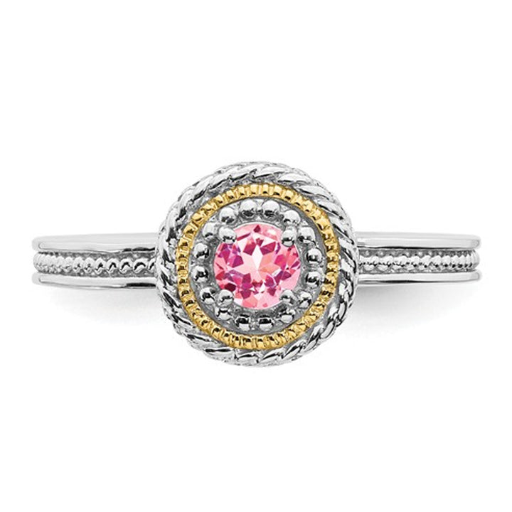 1/4 Carat (ctw) Pink Tourmaline Ring in Sterling Silver with 14K Accents Image 3