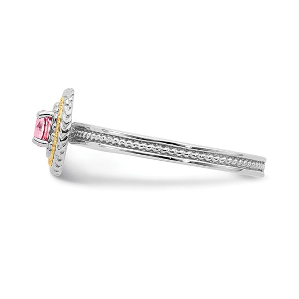 1/4 Carat (ctw) Pink Tourmaline Ring in Sterling Silver with 14K Accents Image 4