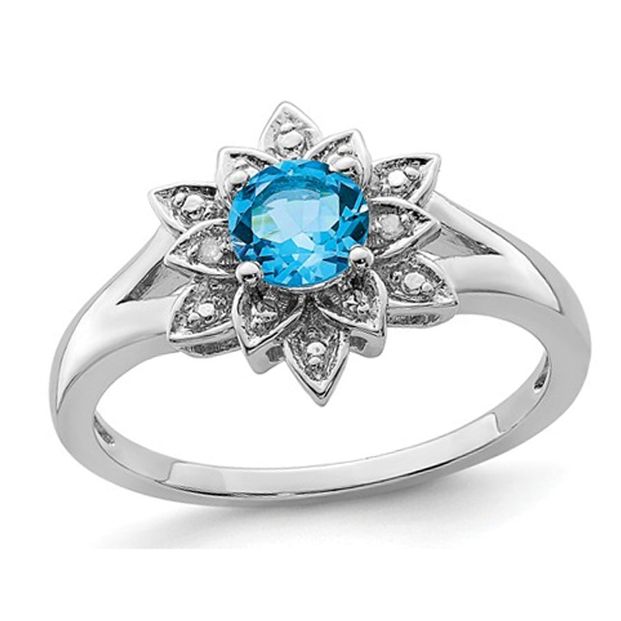 3/5 Carat (ctw) Blue Topaz Flower Ring in Sterling Silver Image 1