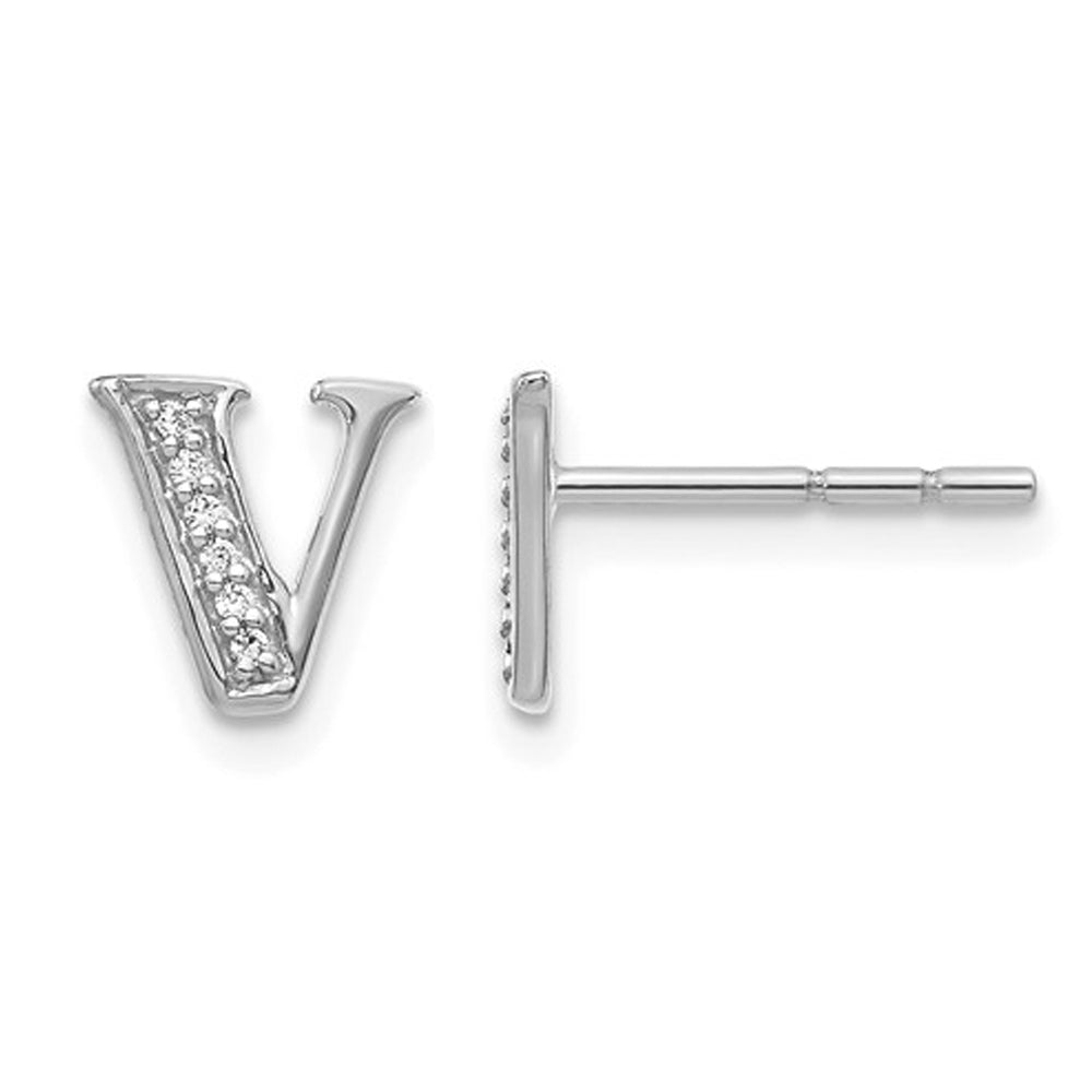 Accent Diamond Serif Letter - V - Charm Earrings in 14K White Gold Image 1