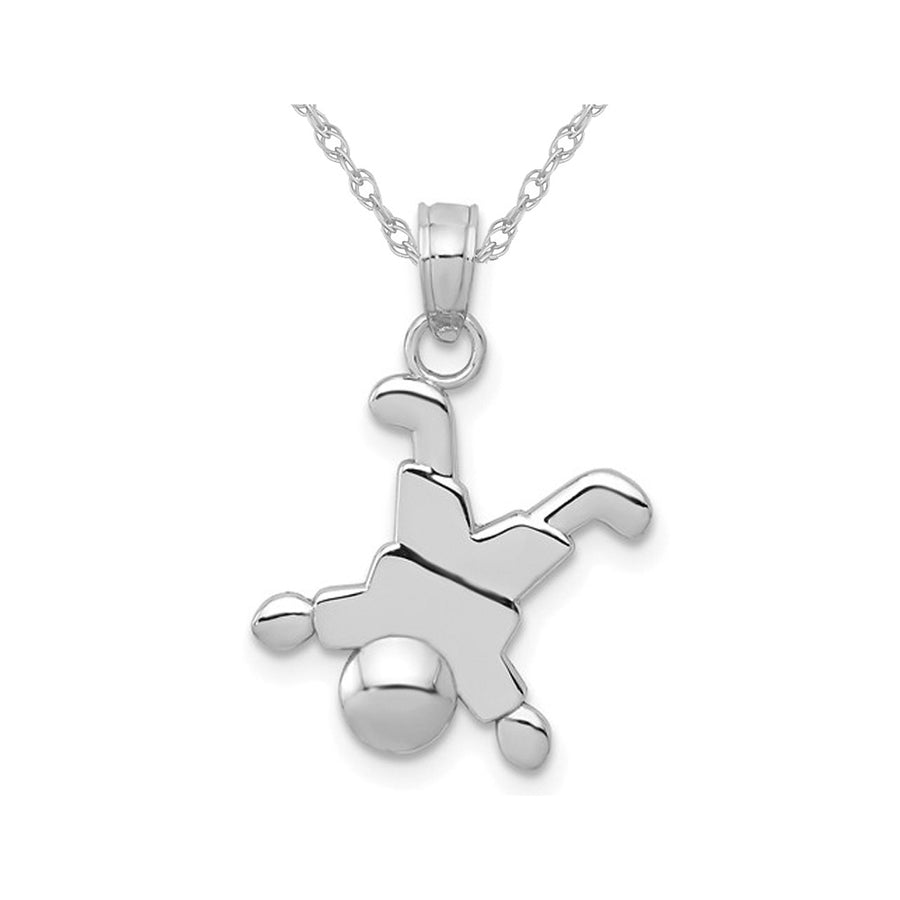 14K White Gold Little Boy Charm Pendant Necklace with Chain Image 1