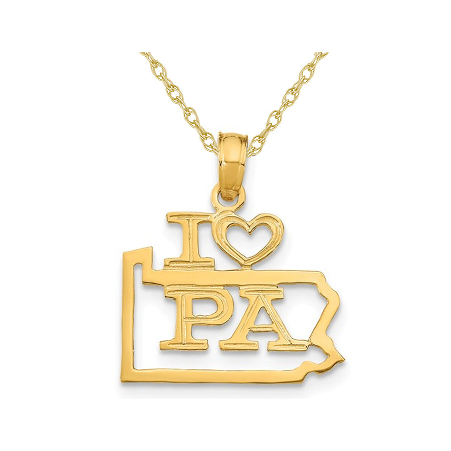 14K Yellow Gold Solid Pennsylvania State Charm Pendant Necklace with Chain Image 1
