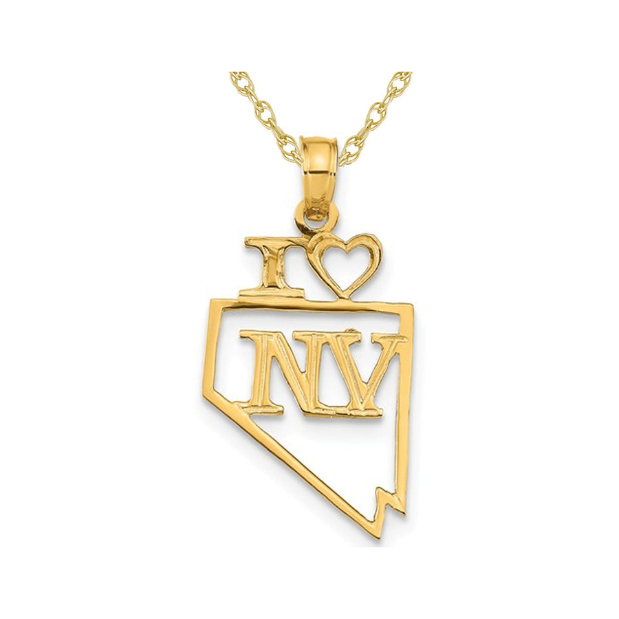 14K Yellow Gold Solid Nevada State Charm Pendant Necklace with Chain Image 1