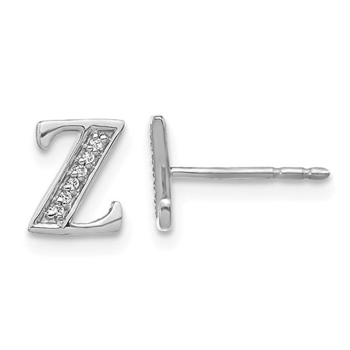 Accent Diamond Serif Letter - Z - Charm Earrings in 14K White Gold Image 1