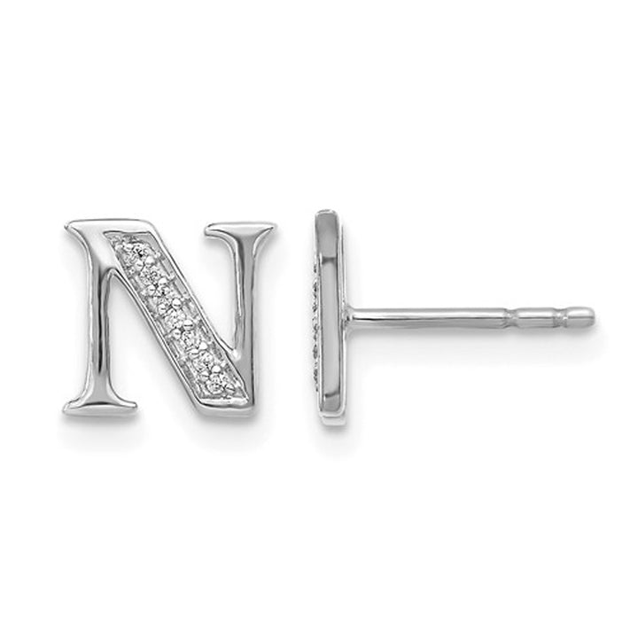 Accent Diamond Serif Letter - N - Charm Earrings in 14K White Gold Image 1