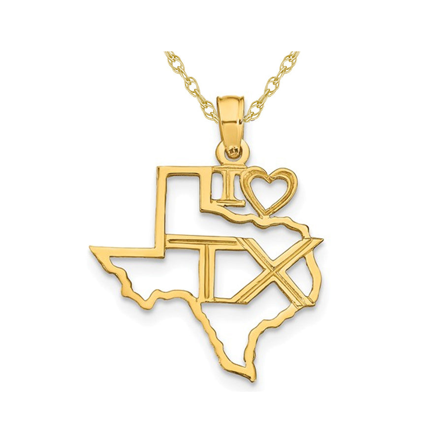 14K Yellow Gold Solid Texas State Charm Pendant Necklace with Chain Image 1