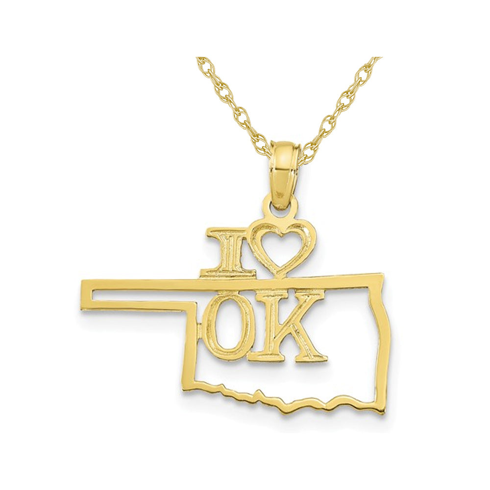 10K Yellow Gold Solid Oklahoma State Charm Pendant Necklace with Chain Image 1