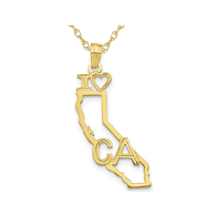 10K Yellow Gold Solid California State Charm Pendant Necklace with Chain Image 1