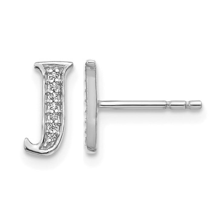 Accent Diamond Serif Letter - J - Charm Earrings in 14K White Gold Image 1