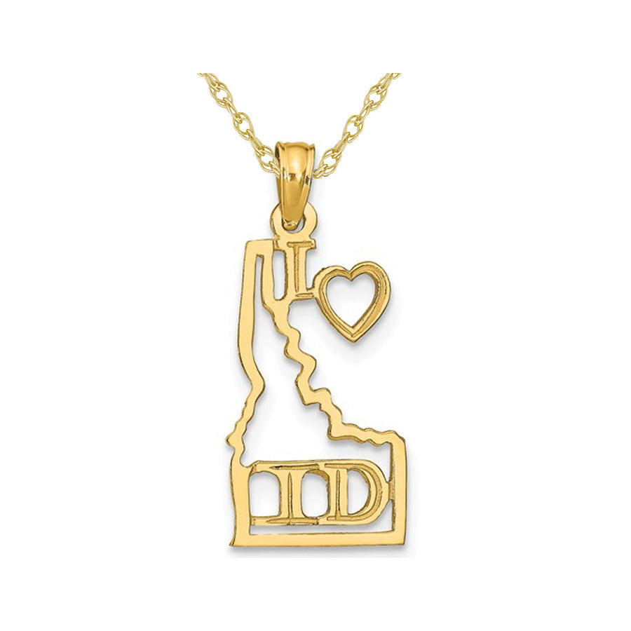 14K Yellow Gold Solid Idaho State Charm Pendant Necklace with Chain Image 1