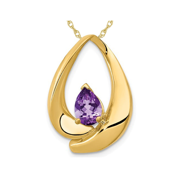 2/3 Carat (ctw) Amethyst Drop Pendant Necklace in 14K Yellow Gold with Chain Image 1