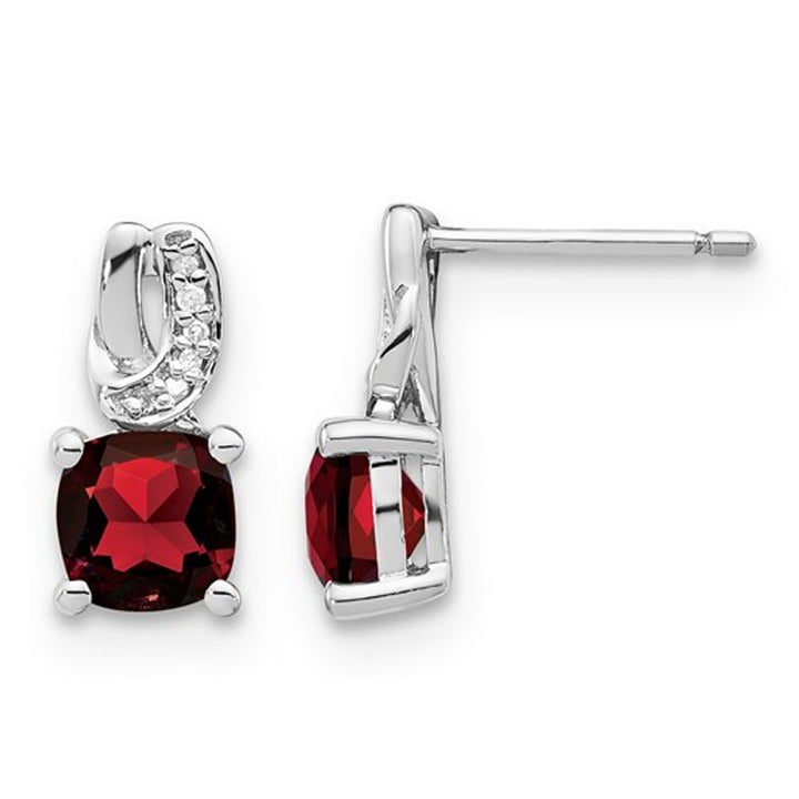 1.30 Carat (ctw) Natural Cushion Cut Garnet Post Earrings in Sterling Silver Image 1