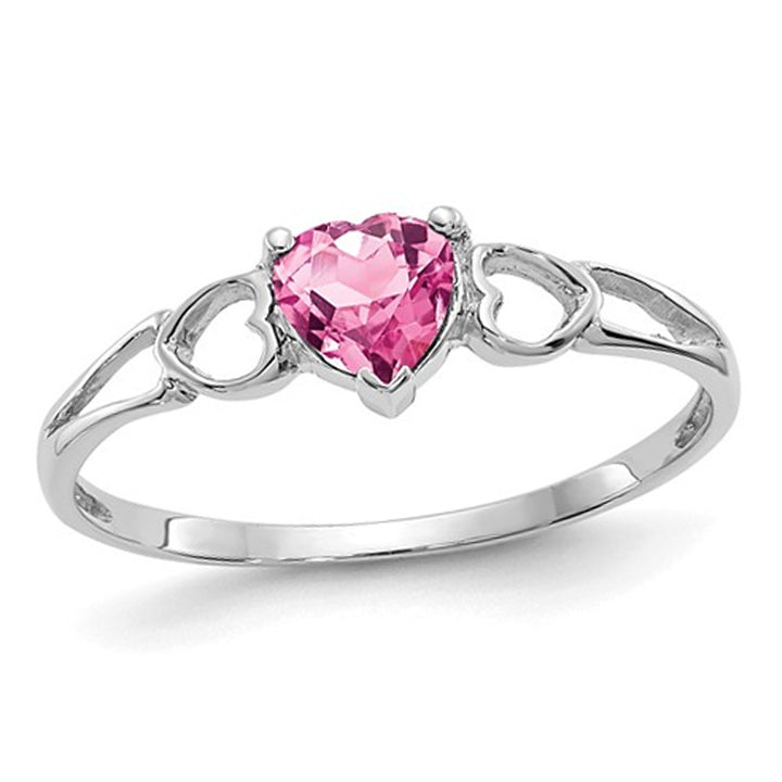 1/2 Carat (ctw) Pink Tourmaline Heart Ring in 10K White Gold Image 1