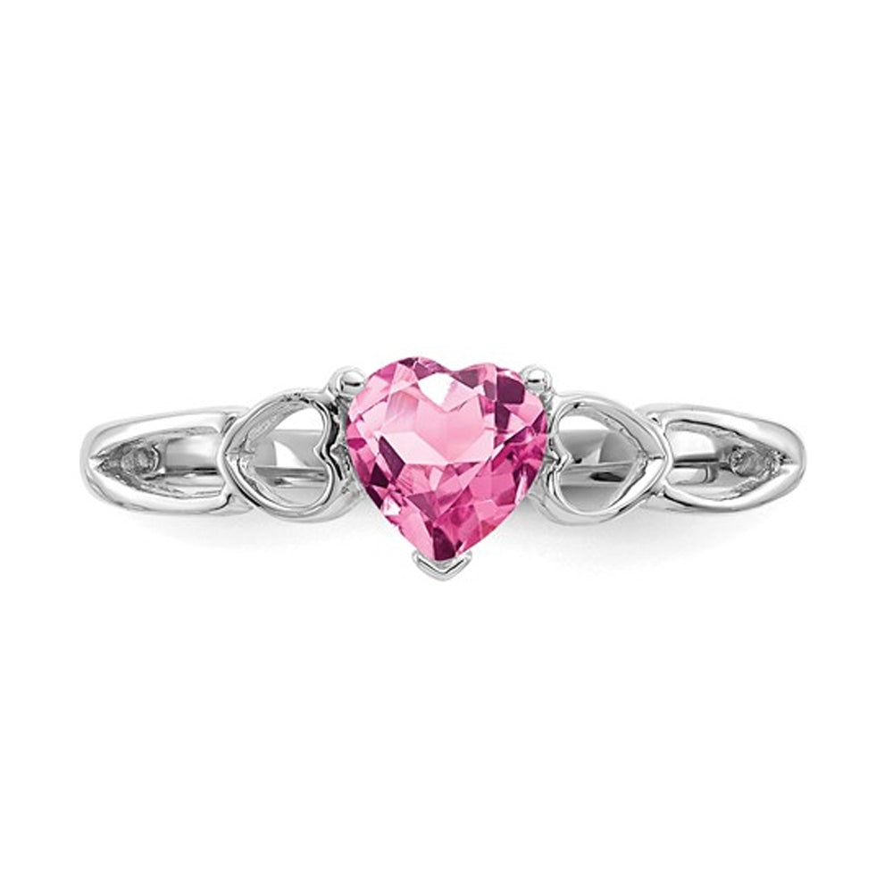 1/2 Carat (ctw) Pink Tourmaline Heart Ring in 10K White Gold Image 3