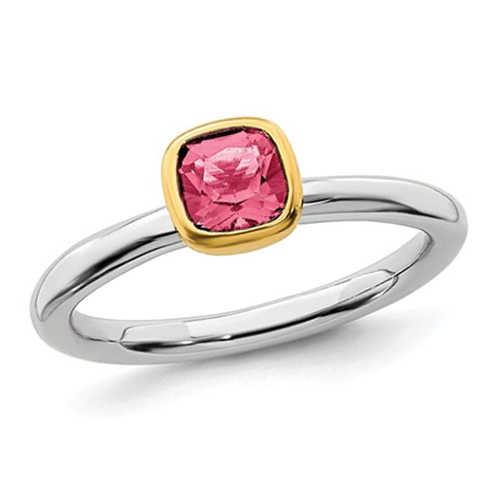 3/5 Carat (ctw) Pink Tourmaline Ring in Sterling Silver with 14K Accents Image 1