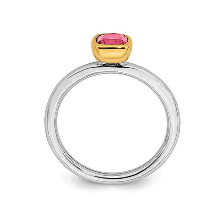 3/5 Carat (ctw) Pink Tourmaline Ring in Sterling Silver with 14K Accents Image 2