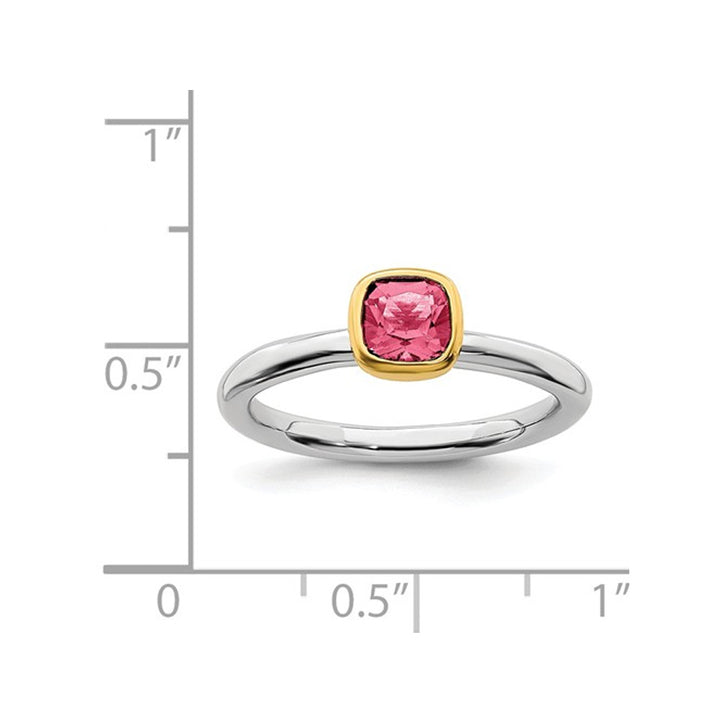 3/5 Carat (ctw) Pink Tourmaline Ring in Sterling Silver with 14K Accents Image 3