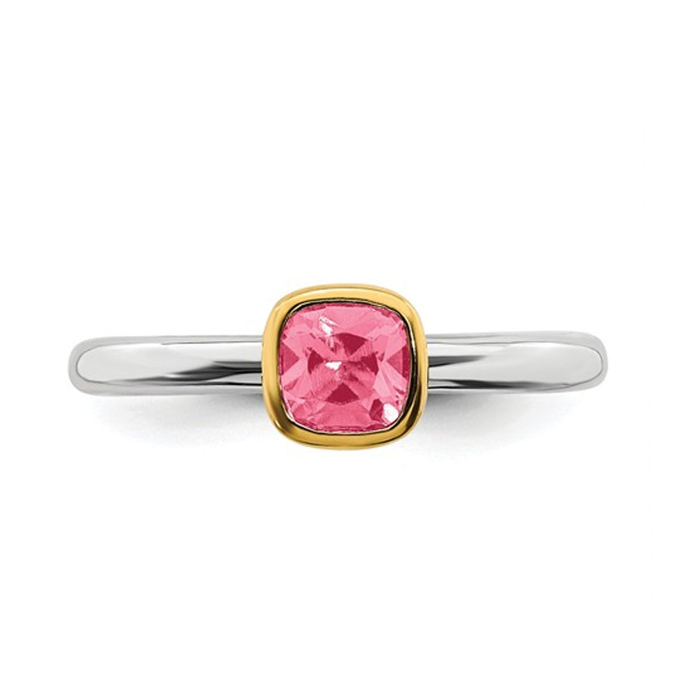 3/5 Carat (ctw) Pink Tourmaline Ring in Sterling Silver with 14K Accents Image 4