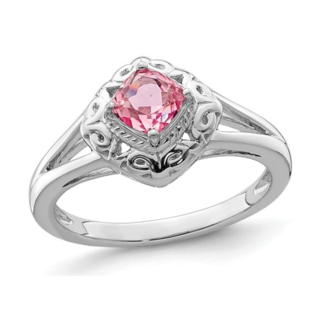 1/2 Carat (ctw) Natural Pink Tourmaline Ring in Sterling Silver Image 1