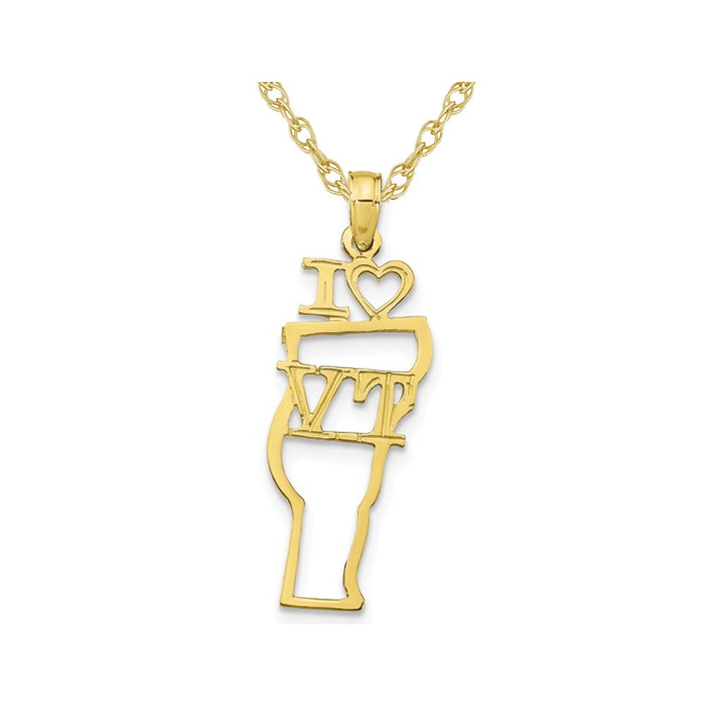 10K Yellow Gold Solid Vermont State Charm Pendant Necklace with Chain Image 1