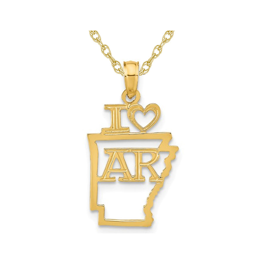 14K Yellow Gold Solid Arkansas State Charm Pendant Necklace with Chain Image 1