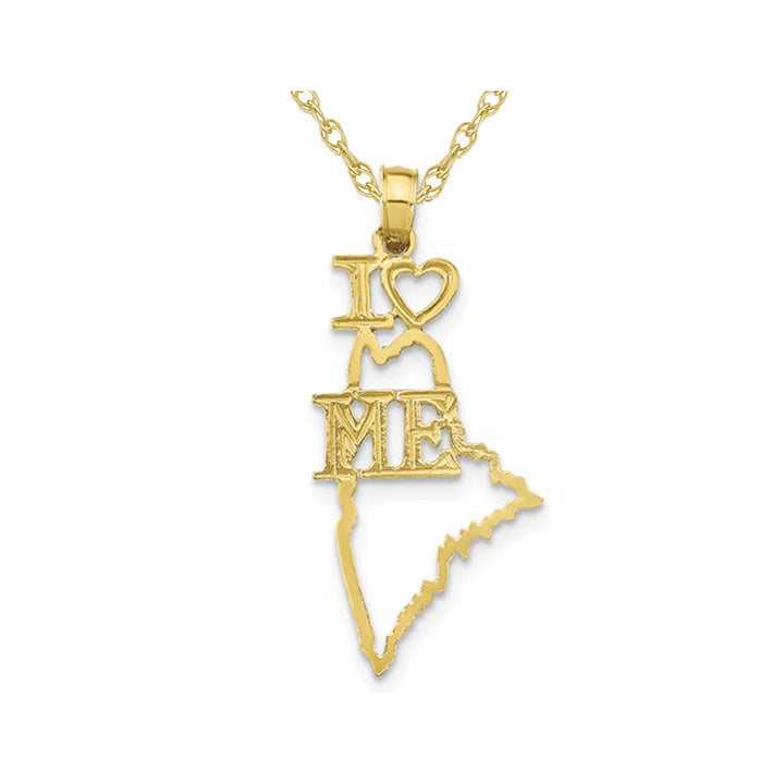 10K Yellow Gold Solid Maine State Charm Pendant Necklace with Chain Image 1