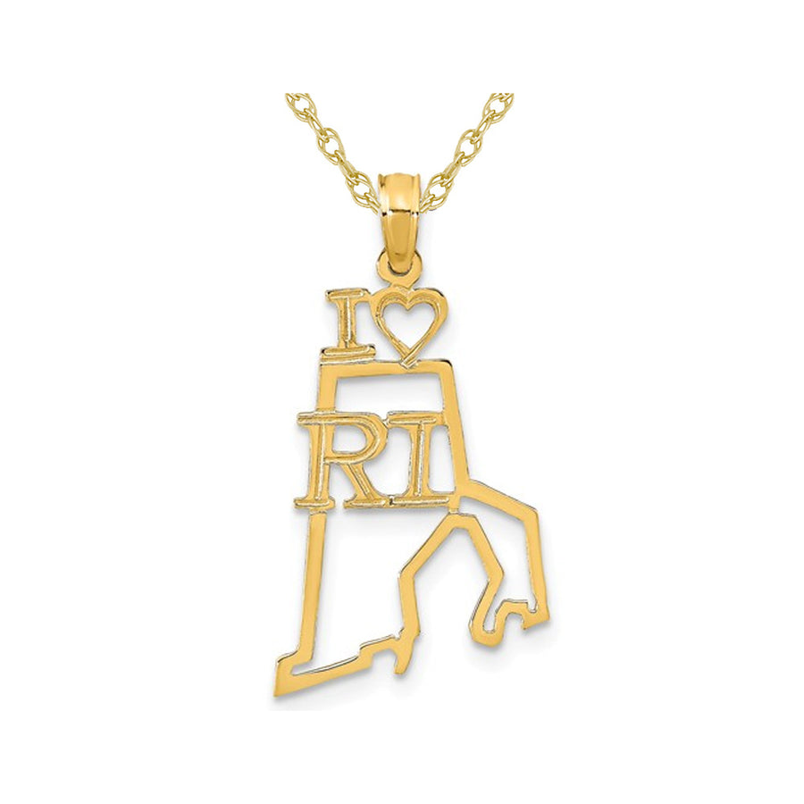 14K Yellow Gold Solid Rhode Island State Charm Pendant Necklace with Chain Image 1