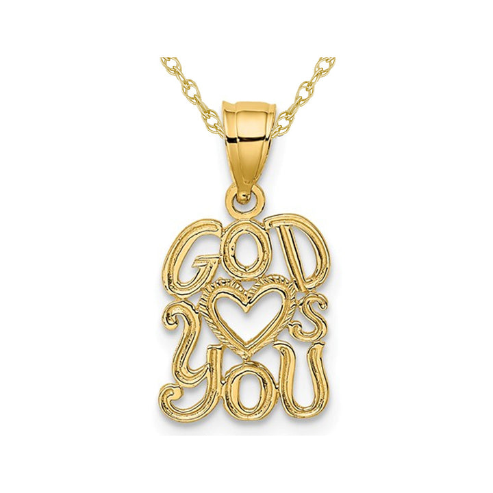 14K Yellow Gold God Loves (Heart ) You Charm Pendant Necklace with Chain Image 1