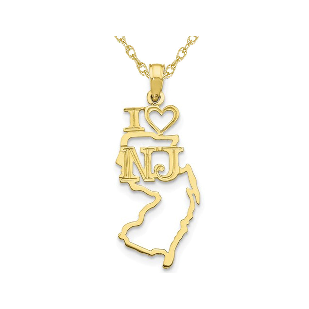 10K Yellow Gold Solid  Jersey State Charm Pendant Necklace with Chain Image 1