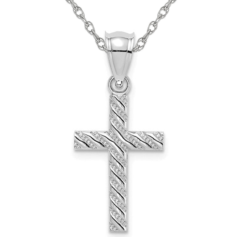 14K White Gold Beaded Cross Pendant Necklace with Chain Image 1