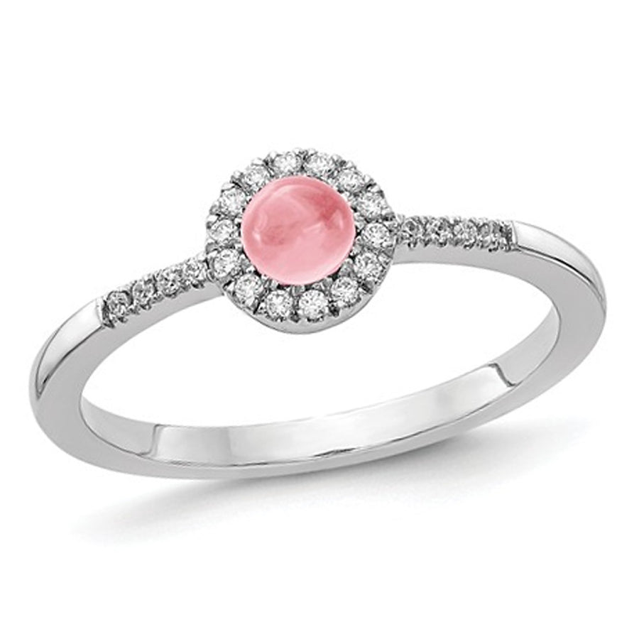 1/2 Carat (ctw) Pink Tourmaline Cabochon Ring in 14K White Gold with Diamonds Image 1