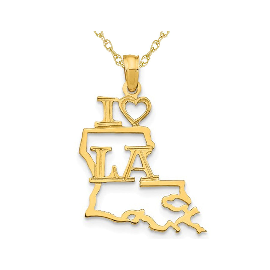 14K Yellow Gold Solid Louisiana State Charm Pendant Necklace with Chain Image 1