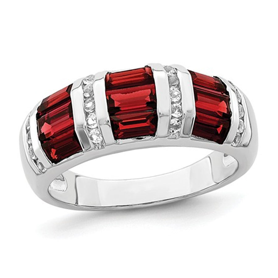 1.65 Carat (ctw) Baguette Garnet and White Topaz Ring in Sterling Silver Image 1