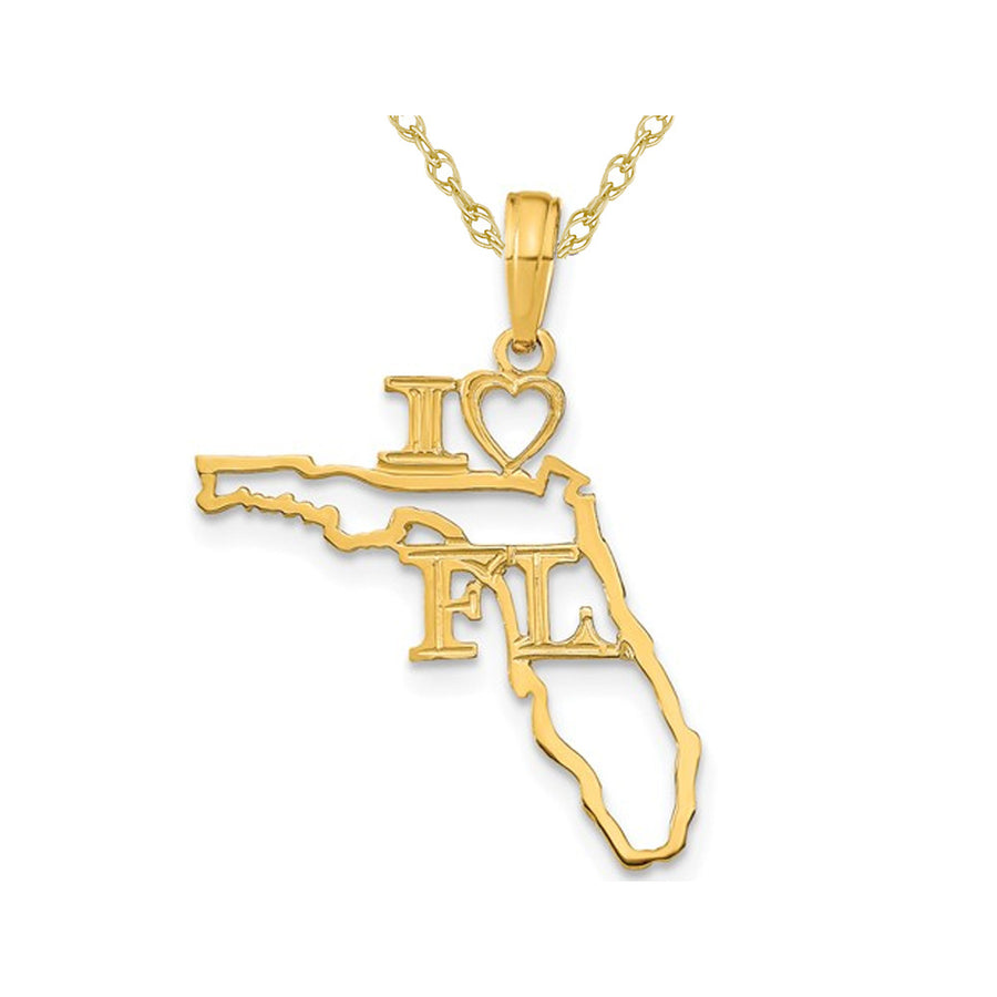 14K Yellow Gold Solid Florida State Charm Pendant Necklace with Chain Image 1