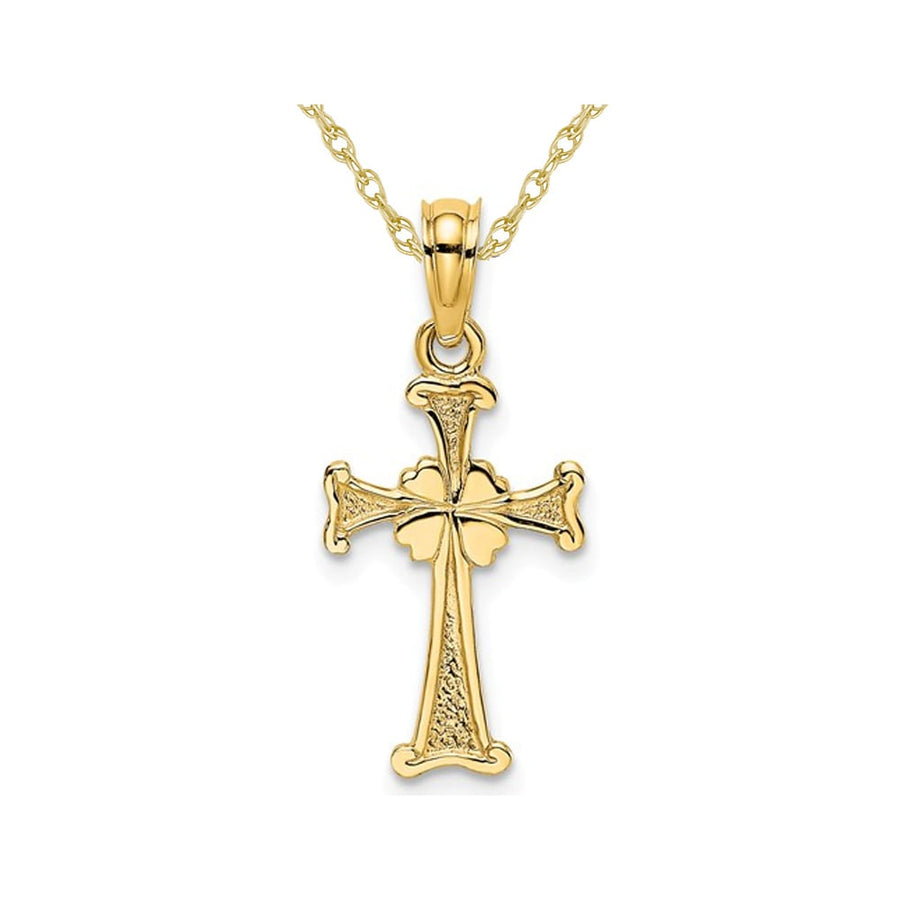 14K Yellow Gold 4-Leaf Cross Charm Pendant Necklace with Chain Image 1