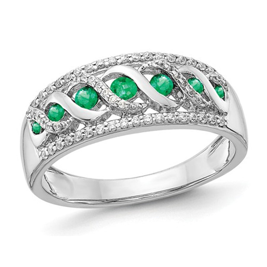 1/4 Carat (ctw) Natural Emerald Band Ring in 14K White Gold with Diamonds 1/4 Carat (ctw) with Diamonds Image 1