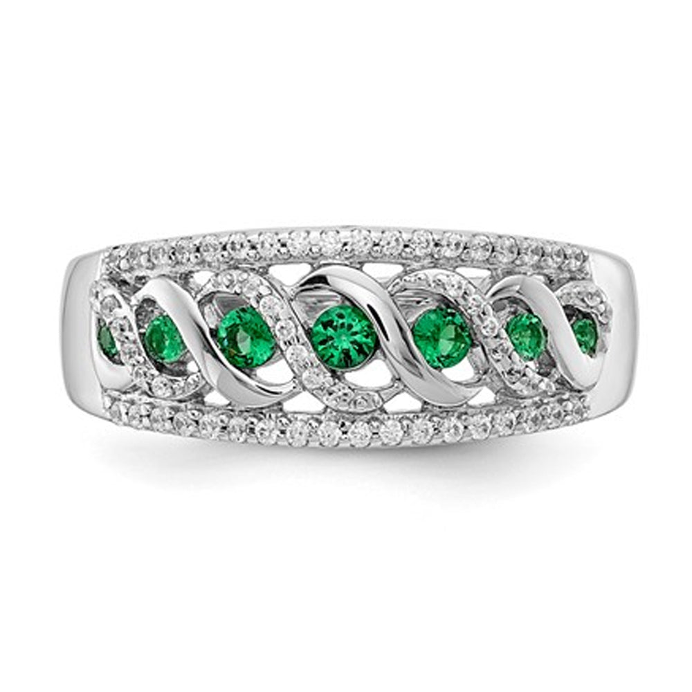1/4 Carat (ctw) Natural Emerald Band Ring in 14K White Gold with Diamonds 1/4 Carat (ctw) with Diamonds Image 2