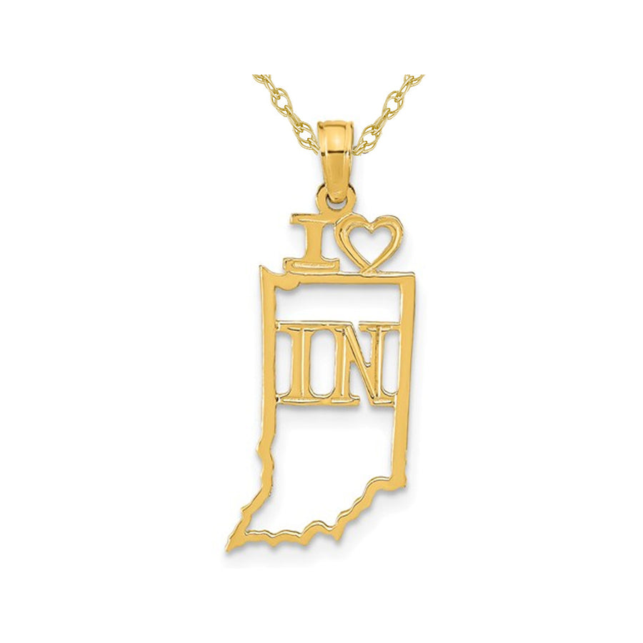 14K Yellow Gold Solid Indiana State Charm Pendant Necklace with Chain Image 1