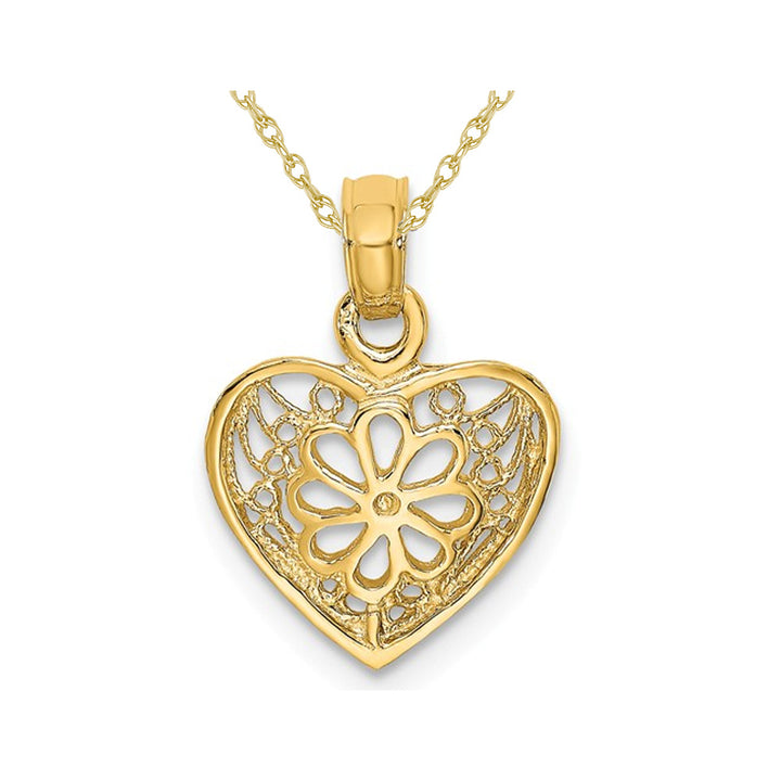 14K Yellow Gold Filigree Heart Pendant Necklace with Chain Image 1