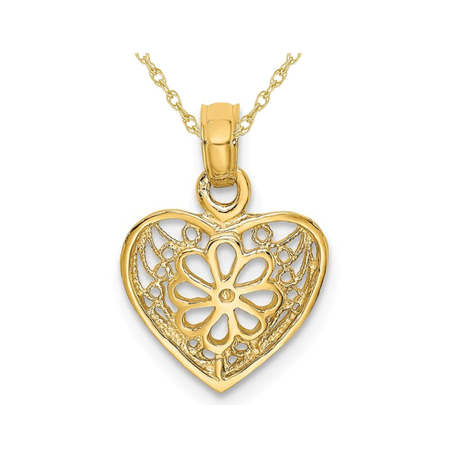 14K Yellow Gold Filigree Heart Pendant Necklace with Chain Image 1