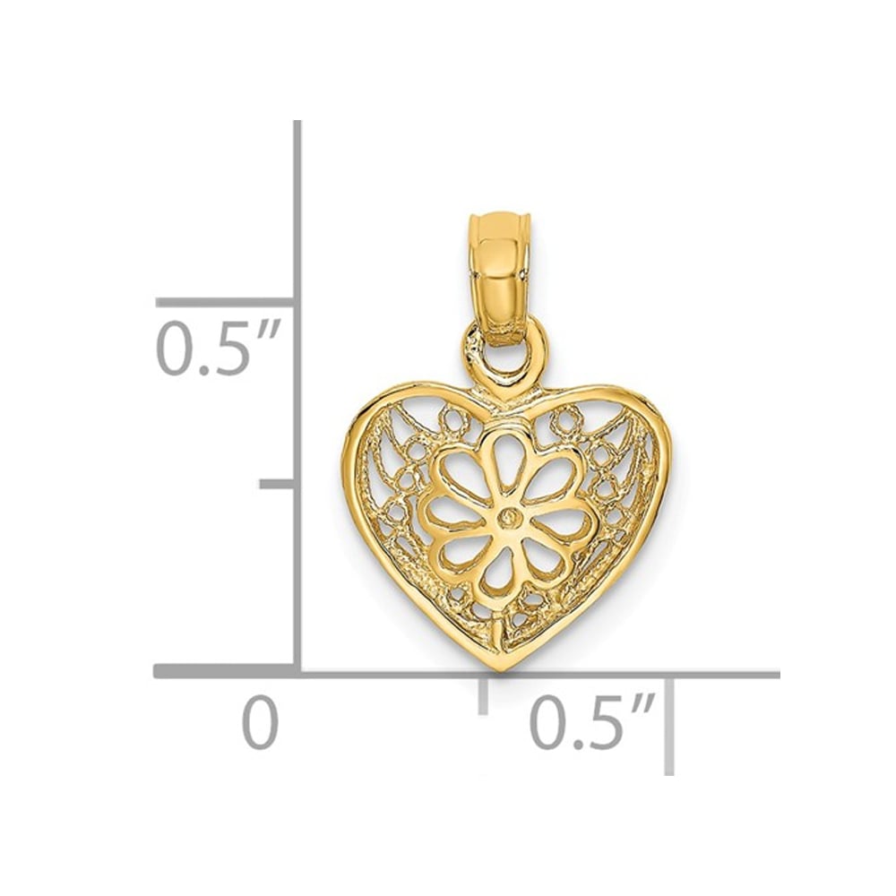 14K Yellow Gold Filigree Heart Pendant Necklace with Chain Image 2