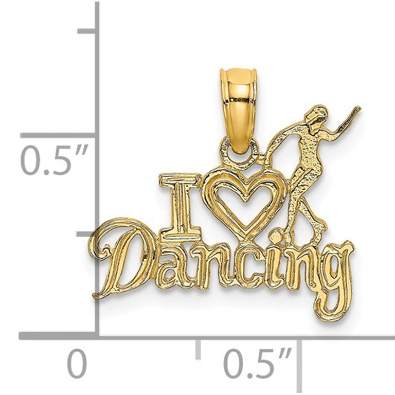 14K Yellow Gold I Heart Dancing Charm Pendant Necklace with Chain Image 2