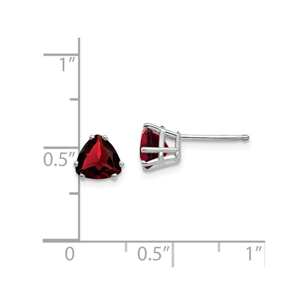 14K White Gold Trillion Cut Solitaire Stud Garnet Earrings 1.80 Carat (ctw) Image 2