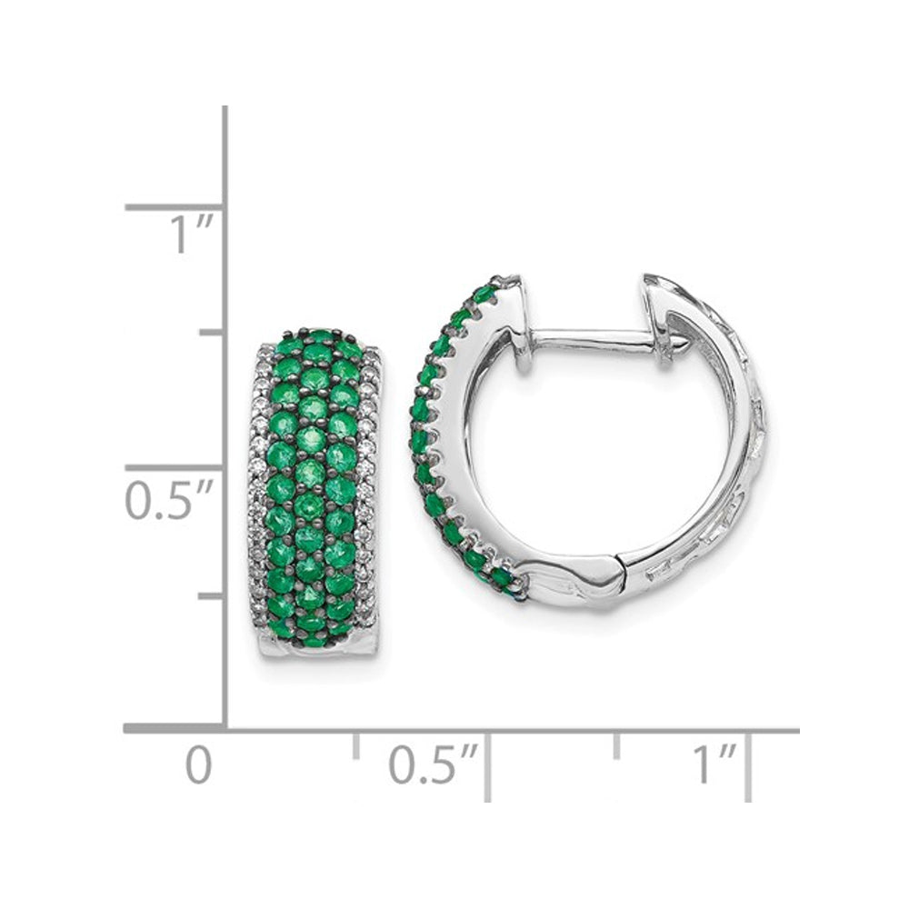 1.35 Carat (ctw) Natural Green Emerald Hoop Earrings in 14K White Gold with Diamonds 1/4 Carat (ctw) Image 2