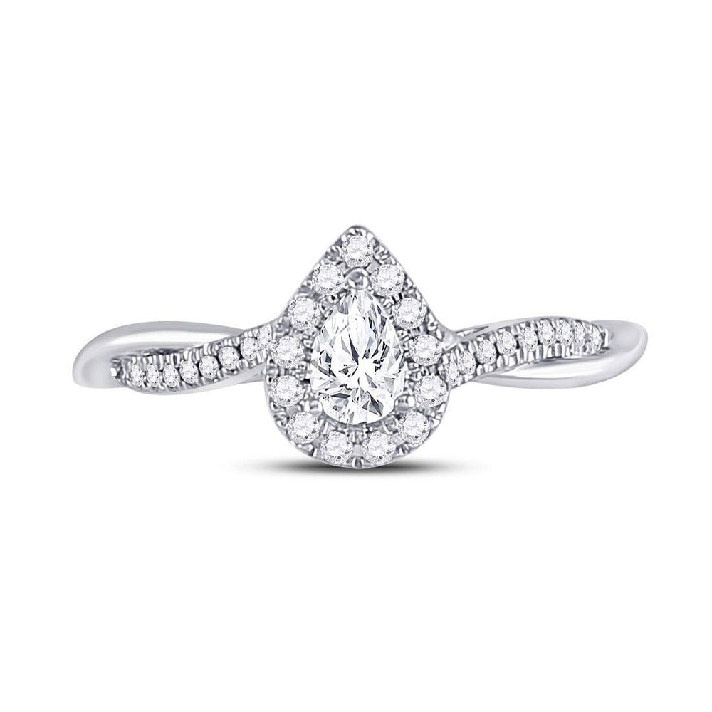 1/3 Carat (ctw G-HI1) Pear Drop Diamond Engagement Ring in 14K White Gold Image 2
