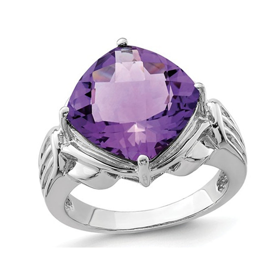 6.50 Carat (ctw) Natural Cushion-Cut Amethyst Ring in Sterling Silver Image 1