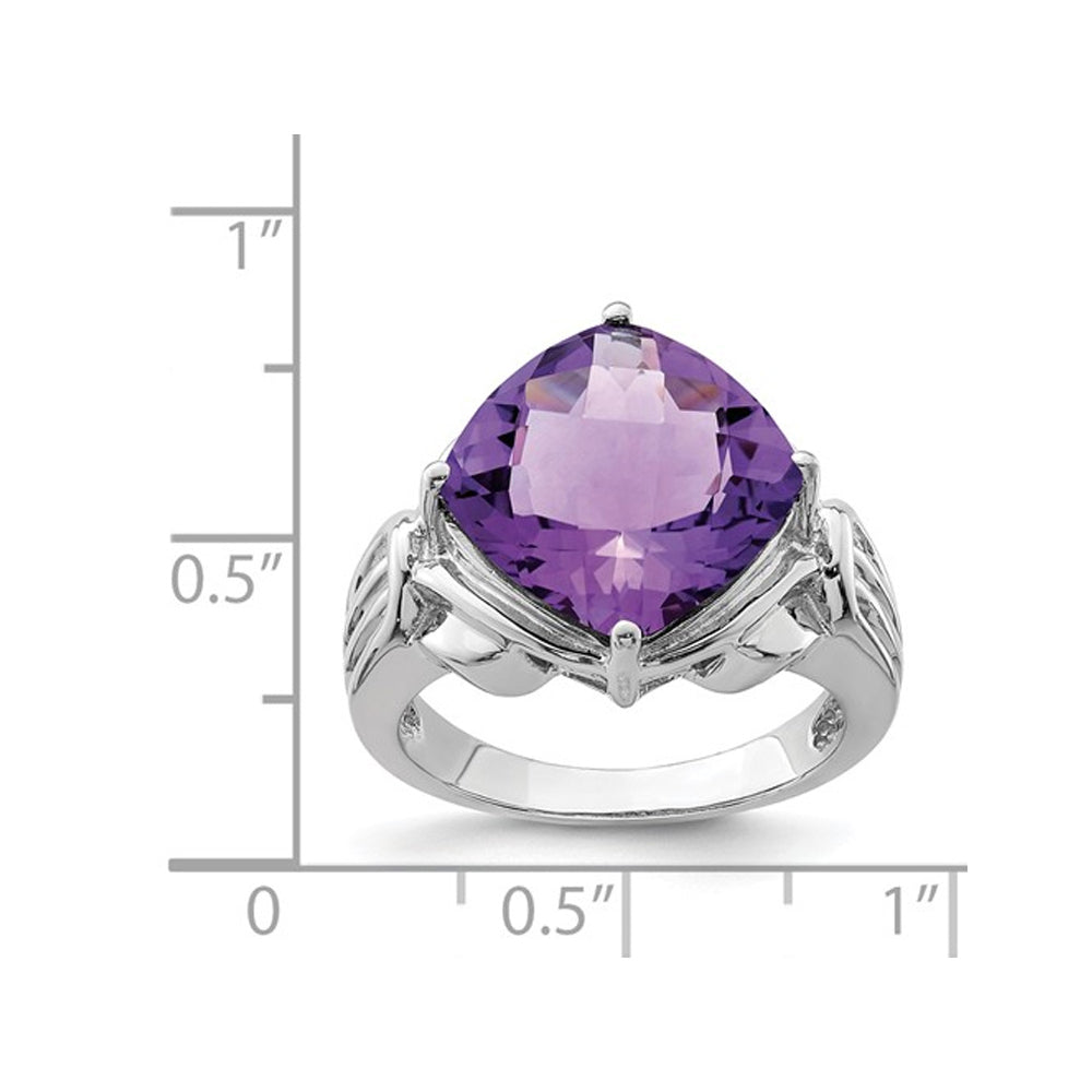 6.50 Carat (ctw) Natural Cushion-Cut Amethyst Ring in Sterling Silver Image 2